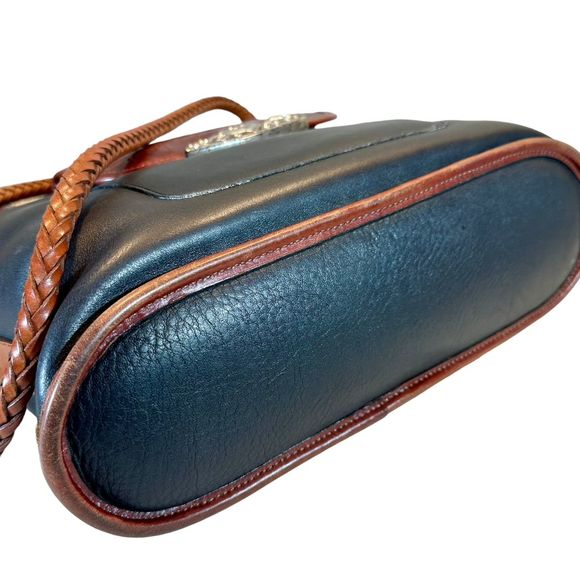 Brighton 80's Leather Shoulder Bag Black/Brown Braided Handles, silver metal - Picture 12 of 12